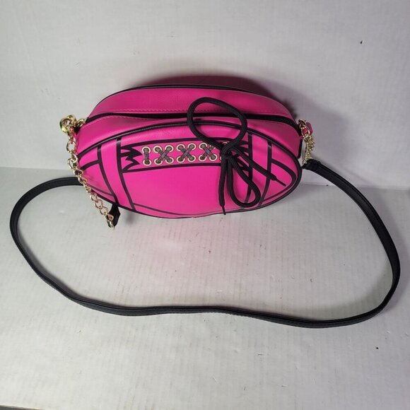 Luv Betsey by Betsey Johnson Fun Casual Pink Oval Football Crossbody Bag - Picture 12 of 13